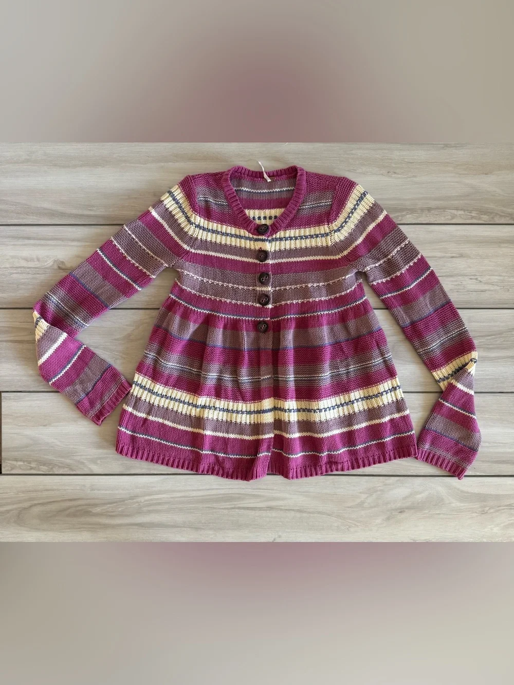 Free People Babydoll Striped Button Cardigan Pink Small EUC